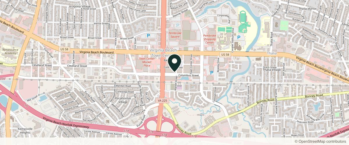 Map showing the exact location of McDaniel Laser & Cosmetic Center at 125 Market St, Virginia Beach, VA 23462