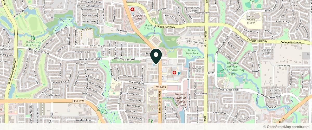 Map showing the exact location of McGuiness Dermatology at 4471 Long Prairie Rd #100, Flower Mound, TX 75028, USA