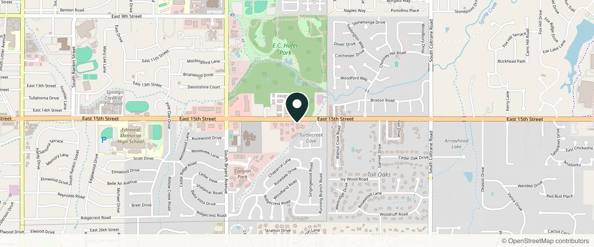Map showing the exact location of McKinzie Aesthetics Center at 2000 E 15th St Bldg 100, Edmond, OK 73013, USA
