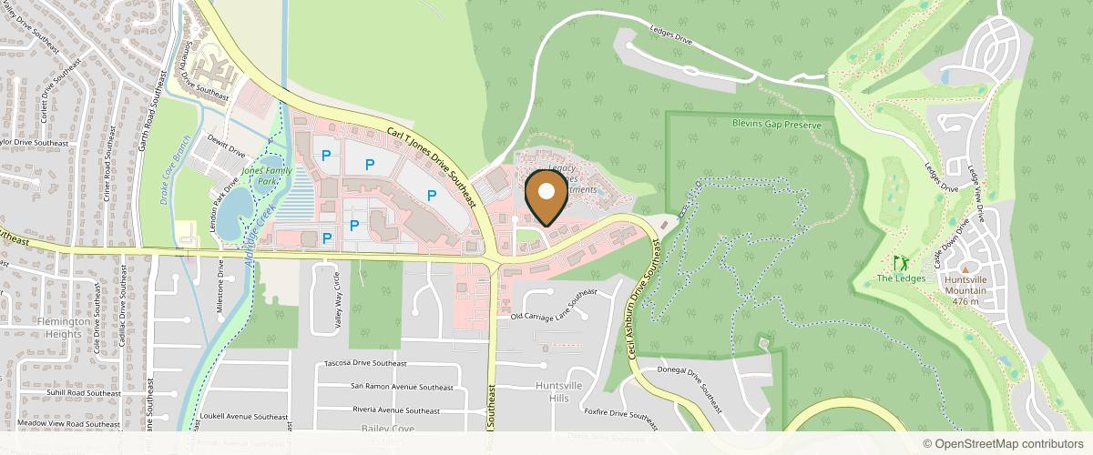 Map showing the exact location of MCLAIN SURGICAL ARTS D. McLain, MD, DMD, FACS at 2725 Spring Gate Ln SE, Huntsville, AL 35802, USA