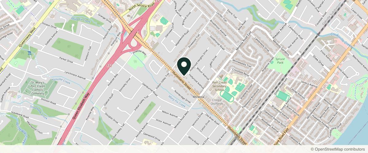 Map showing the exact location of MD Beauty Clinic at 1421 Hurontario St, Mississauga, ON L5G 3H5, Canada