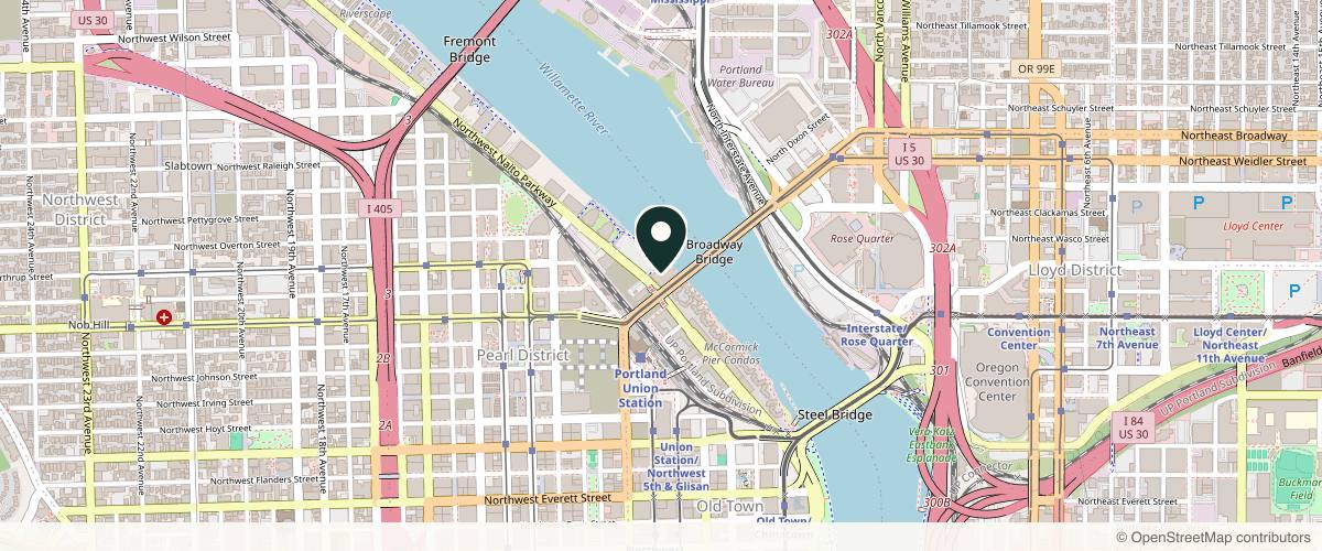 Map showing the exact location of MD Beauty Lab at 1200 NW Naito Pkwy Unit 330, Portland, OR 97209, USA