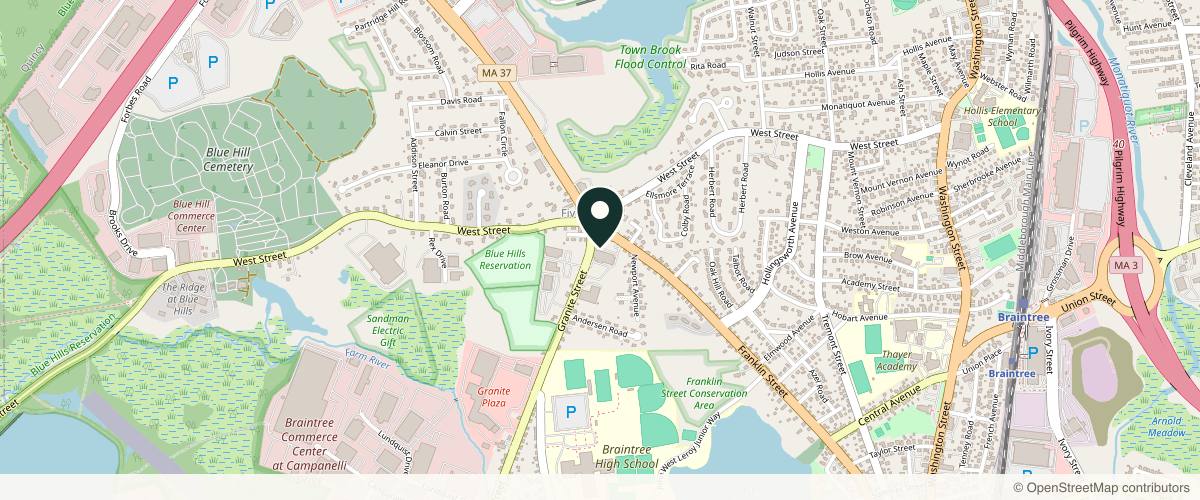 Map showing the exact location of MD Esthetics Braintree at 400 Franklin St, Braintree, MA 02184, USA