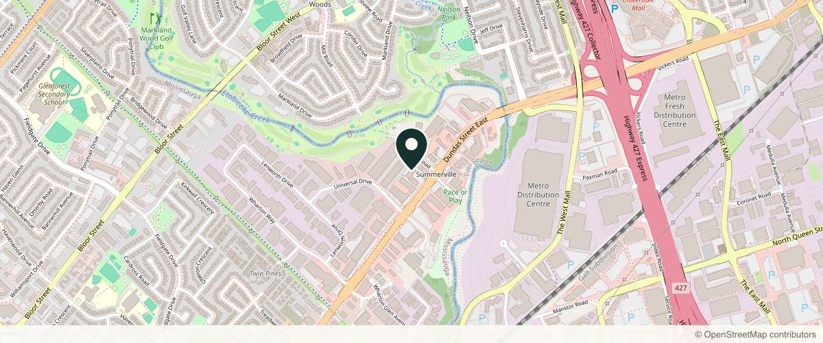 Map showing the exact location of MDA Medical Aesthetics Anti Aging Clinic - Botox Injections at 2065 Dundas St E Unit 203, Mississauga, ON L4X 2W1, Canada