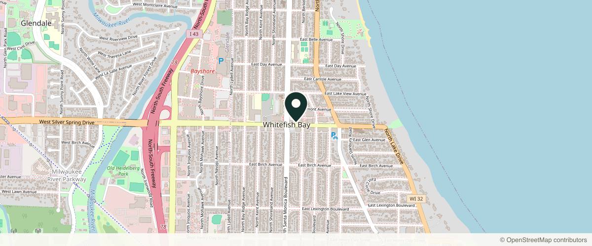 Map showing the exact location of MDRN Wellness Medical Spa at 318 E Silver Spring Dr, Whitefish Bay, WI 53217, USA