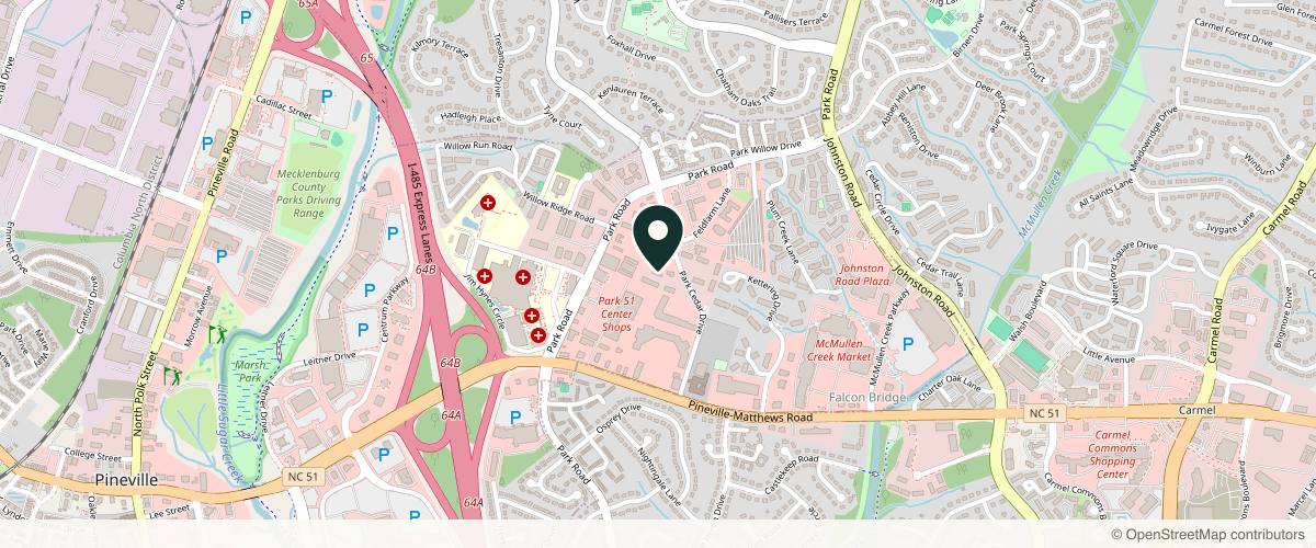 Map showing the exact location of Med Boutique - Aesthetic Injectables at 10030 Park Cedar Dr #101, Charlotte, NC 28210, USA