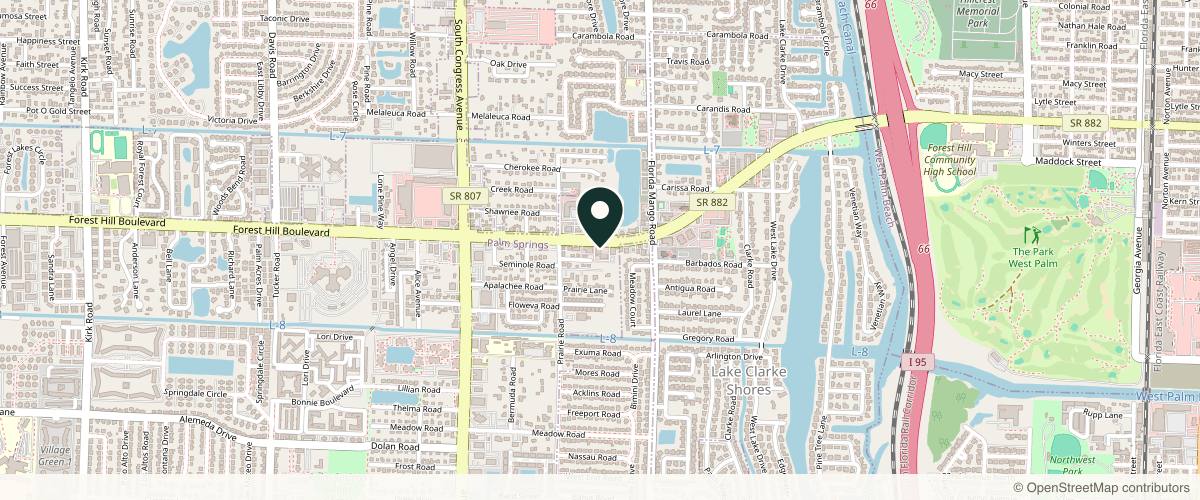 Map showing the exact location of Med-Glow Medical Health Spa at 2630 Forest Hill Blvd, West Palm Beach, FL 33406, USA