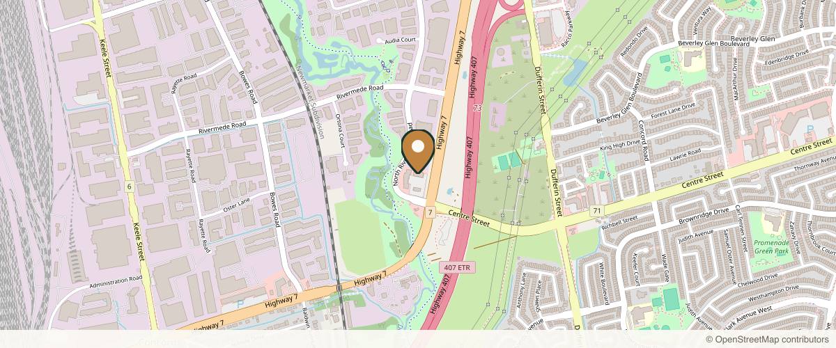 Map showing the exact location of Mederm Esthetics & Laser Clinic at Unit 101A, 545 N Rivermede Rd, Vaughan, ON L4K 4H1, Canada