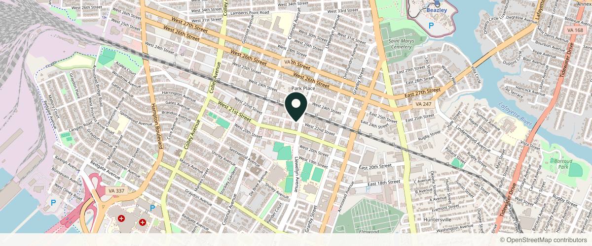 Map showing the exact location of Medical Aesthetics of Virginia at 316 W 21st St, Norfolk, VA 23517, USA