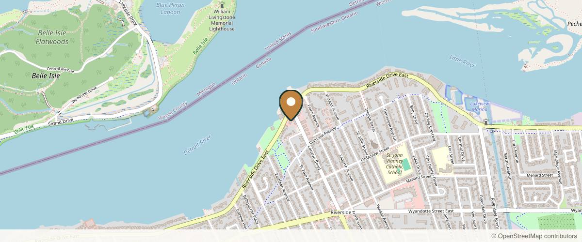 Map showing the exact location of Medical Cosmetics Patrick Xavier Smith, MD at 7875 Riverside Dr E, Windsor, ON N8S 1E1, Canada