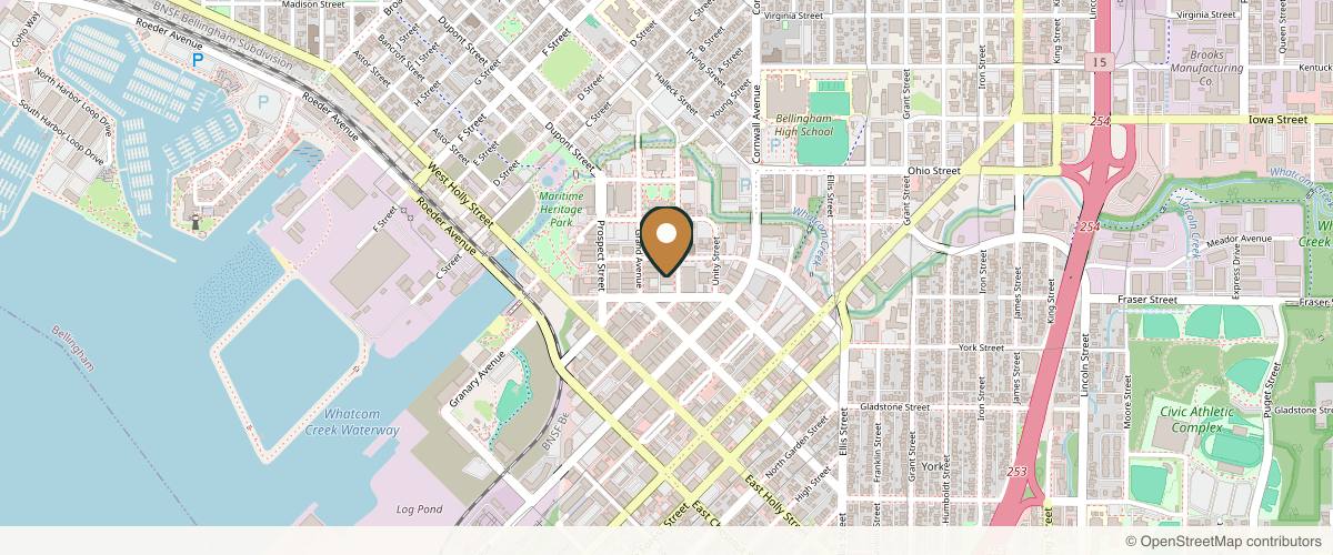 Map showing the exact location of Medley Health & Beauty at 119 N Commercial St Ste 485, Bellingham, WA 98225, USA