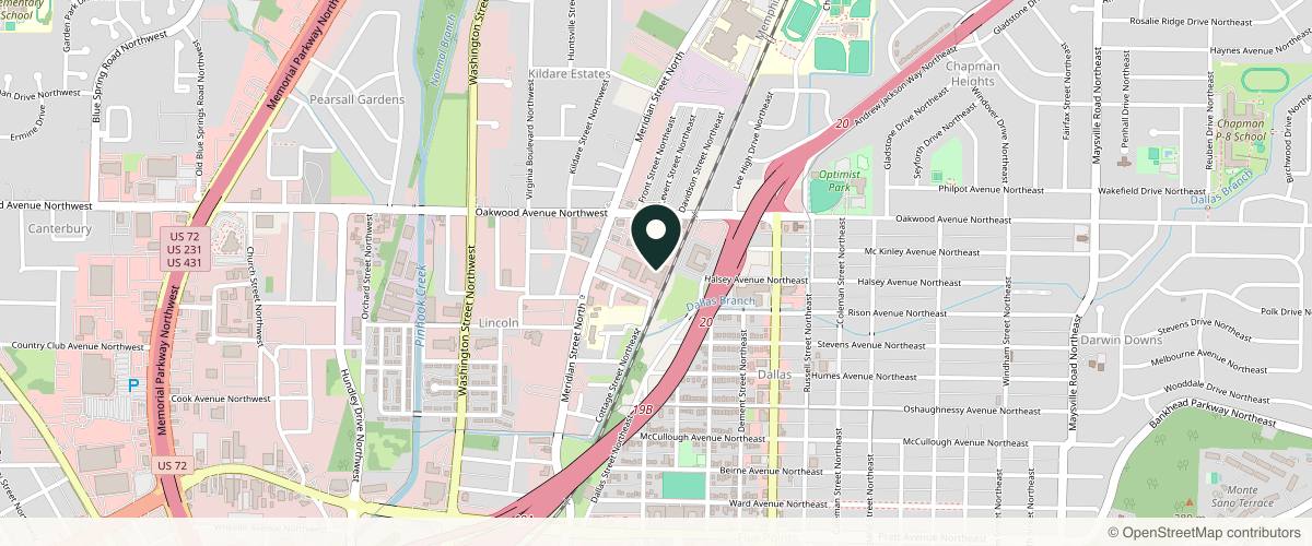 Map showing the exact location of Medloft Spa at 1300 Meridian St N Ste D-100, Huntsville, AL 35801, USA