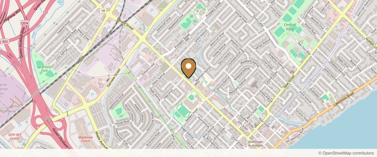 Map showing the exact location of MedSpa Burlington: New You Cosmetic Centres (BodiSculpt) at 701 Brant St, Burlington, ON L7R 2H4, Canada