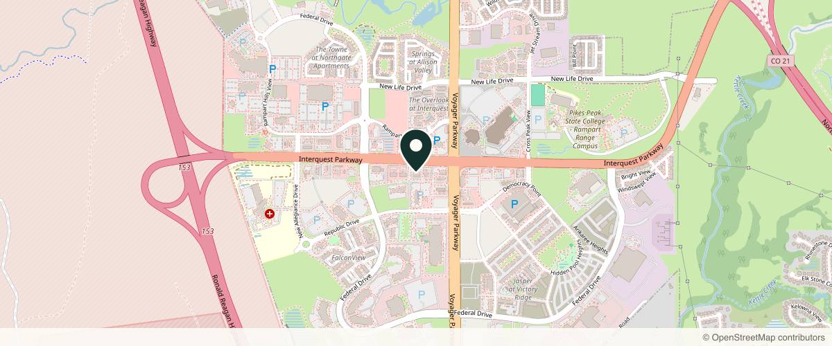 Map showing the exact location of MedSpa by Beauty Bar at 1359 Interquest Pkwy #120, Colorado Springs, CO 80921, USA