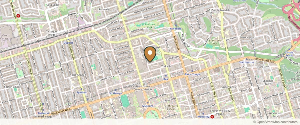 Map showing the exact location of MedVSpa at 122 Scollard St Ste 201, Toronto, ON M5R 1G4, Canada