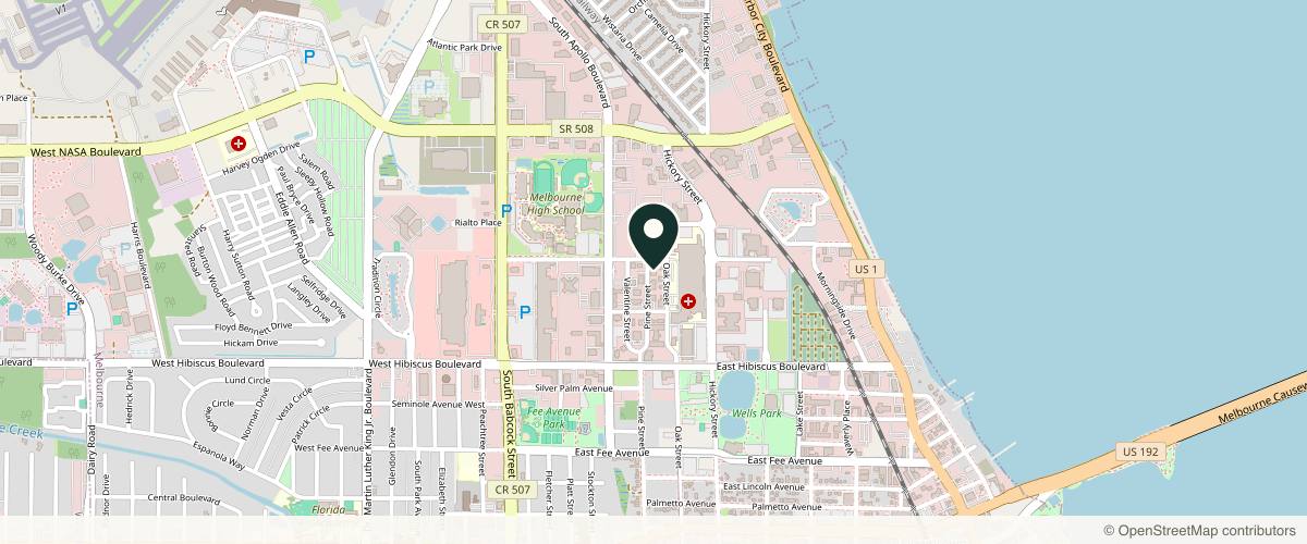 Map showing the exact location of Melbourne Dermatology at 333 E Sheridan Rd, Melbourne, FL 32901, USA
