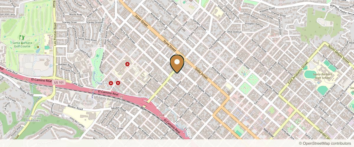 Map showing the exact location of Melodie Girard Aesthetics at 113 W Mission St suite e, Santa Barbara, CA 93101, USA