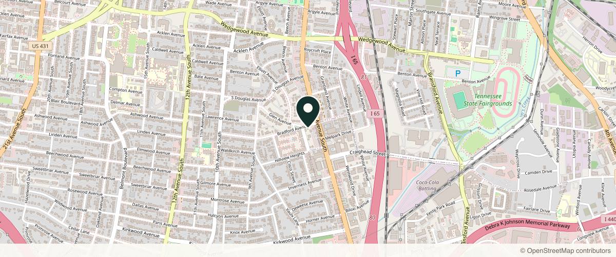 Map showing the exact location of Melrose Aesthetics at 805 Bradford Ave, Nashville, TN 37204, USA