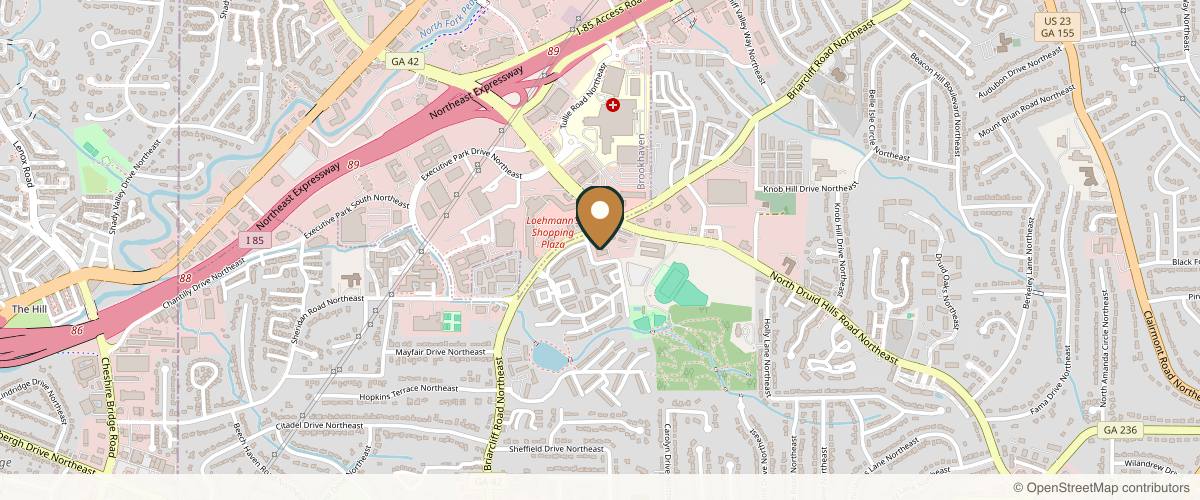 Map showing the exact location of Meraki by Steven at 2531 Briarcliff Rd NE suite 115, Atlanta, GA 30329, USA