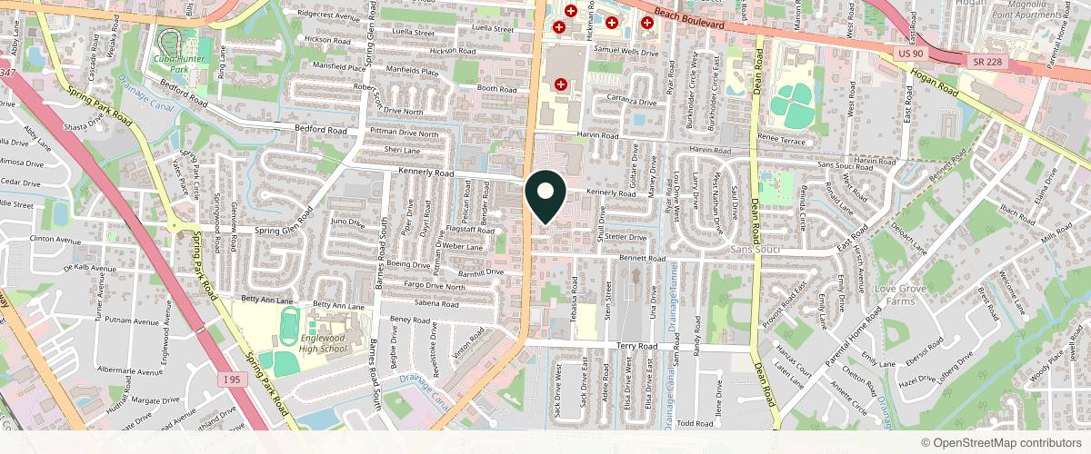 Map showing the exact location of Meridian Medical Spa Jacksonville at 4123 University Blvd S Ste F, Jacksonville, FL 32216, USA