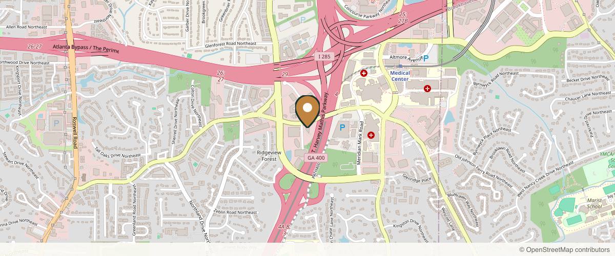 Map showing the exact location of MetroDerm & Center for Plastic Surgery - Sandy Springs at 875 Johnson Ferry Rd NE 180 300, Atlanta, GA 30342, USA