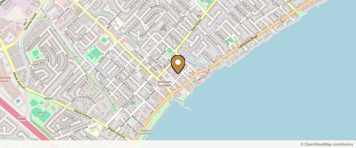 Map showing the exact location of Mezzmerize Medical Aesthetics Inc. at 422 Pearl St Unit 51, Burlington, ON L7R 2N2, Canada