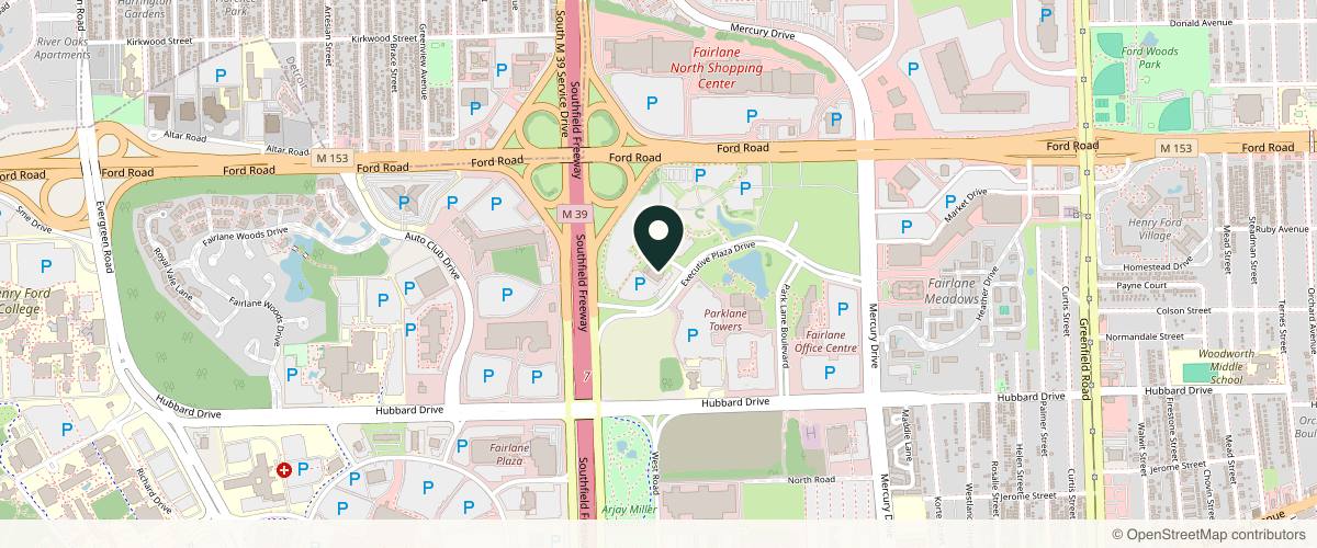 Map showing the exact location of MI Body Contours & Cosmetics at 17000 Executive Plaza Dr #204, Dearborn, MI 48126, USA