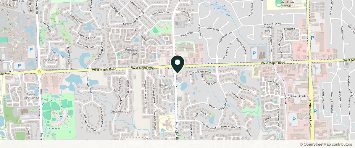 Map showing the exact location of Michigan Med Spa at 6079 W Maple Rd #100b, West Bloomfield Township, MI 48322, USA