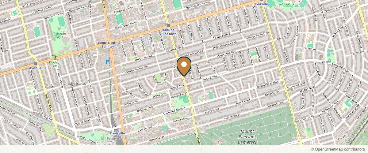 Map showing the exact location of Midtown Med Spa at 567 Mt Pleasant Rd, Toronto, ON M4S 2M5, Canada