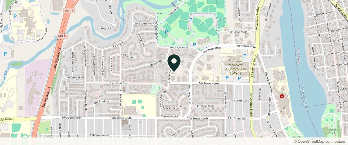 Map showing the exact location of Midwest Clinic of Dermatology at 1510 24th Ave N, St Cloud, MN 56303, USA