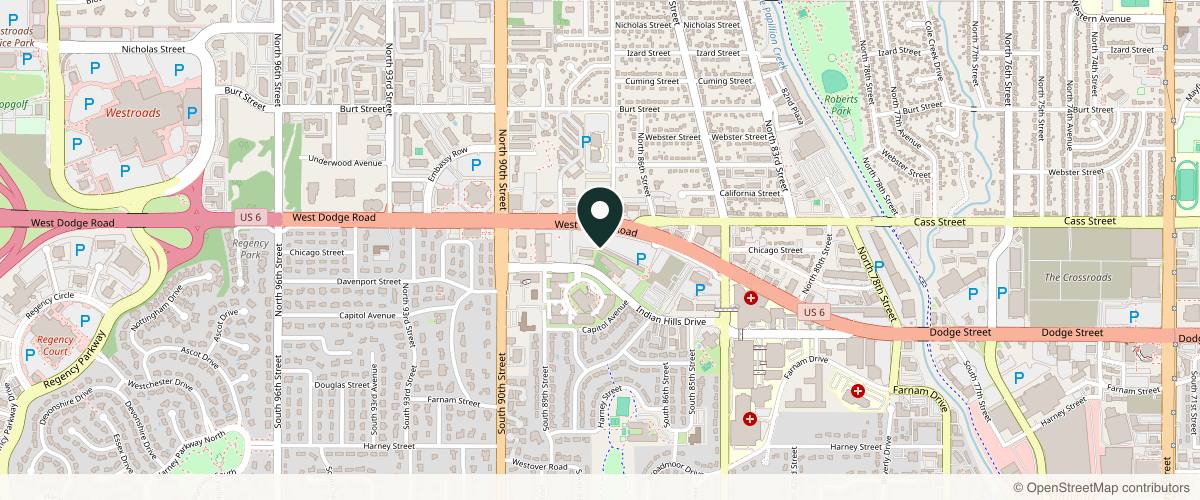 Map showing the exact location of Midwest Dermatology Clinic at 8601 W Dodge Rd Ste 240, Omaha, NE 68114