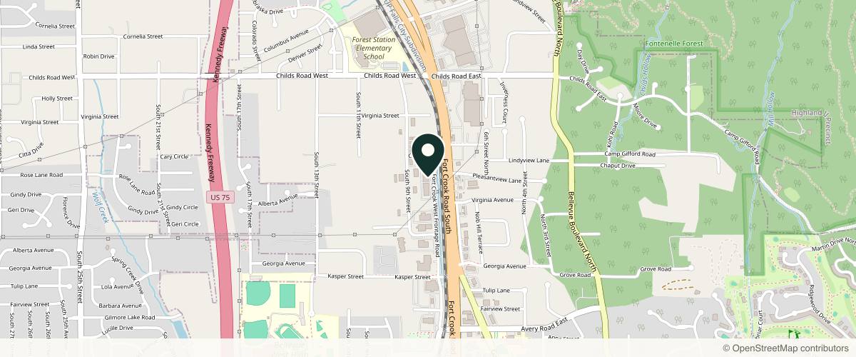 Map showing the exact location of Midwest Dermatology Clinic, P.C. Bellevue at 720 Fort Crook Rd N, Bellevue, NE 68005