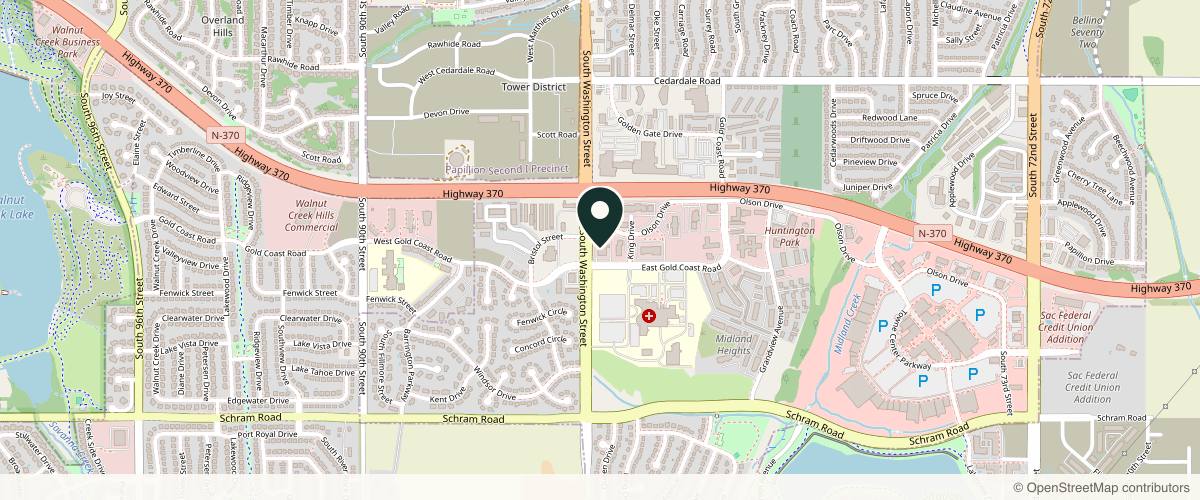 Map showing the exact location of Midwest Dermatology at 1413 S Washington St #240, Papillion, NE 68046