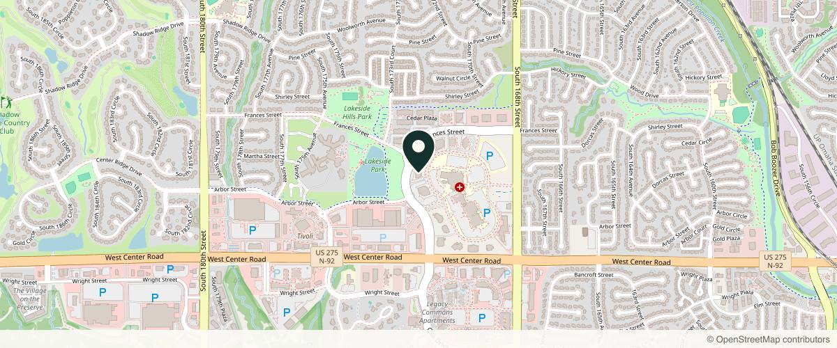 Map showing the exact location of Midwest Dermatology at 2323 S 171st St Ste 100A, Omaha, NE 68130