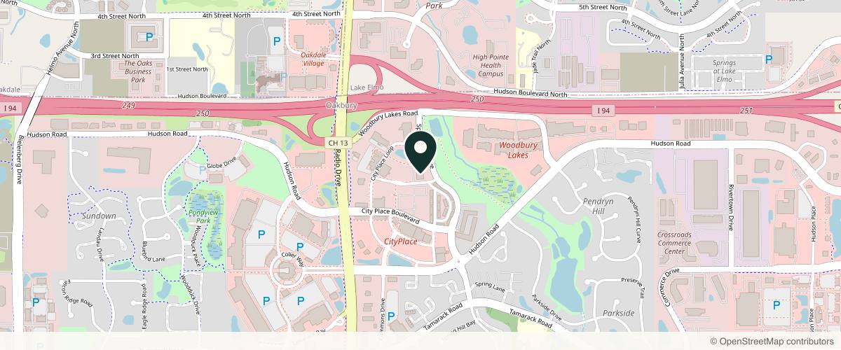 Map showing the exact location of Midwest Facial Plastic Surgery & FACE Cosmetic Skincare at 217 Radio Dr, Woodbury, MN 55125, USA