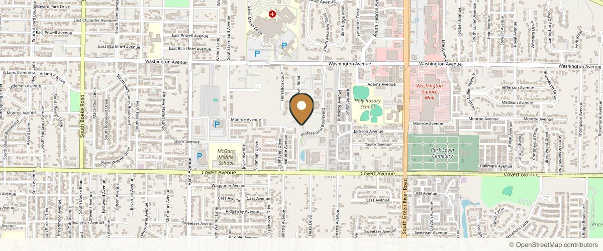 Map showing the exact location of Midwest Facial Plastic Surgery | Dr. Young Paik at 1401 Professional Blvd, Evansville, IN 47714, USA