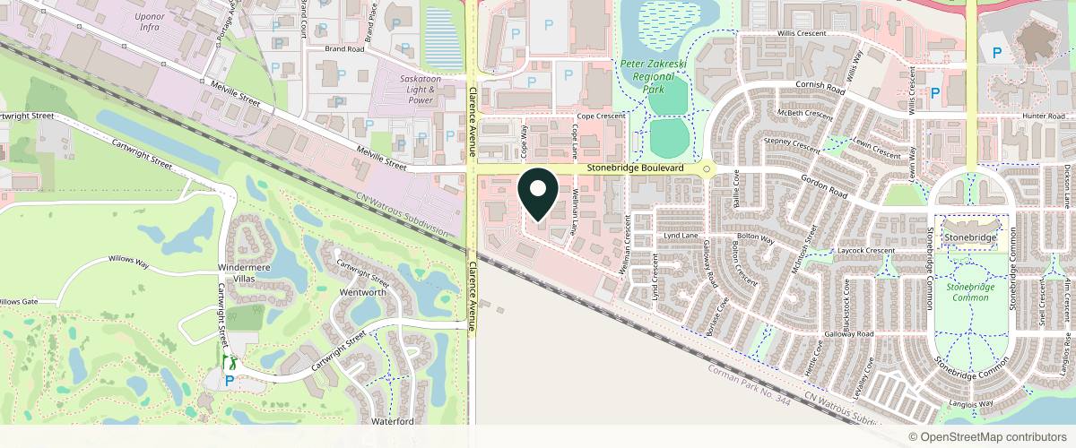 Map showing the exact location of Midwest Laser Centre at 502 Wellman Crescent #210, Saskatoon, SK S7T 0J1, Canada