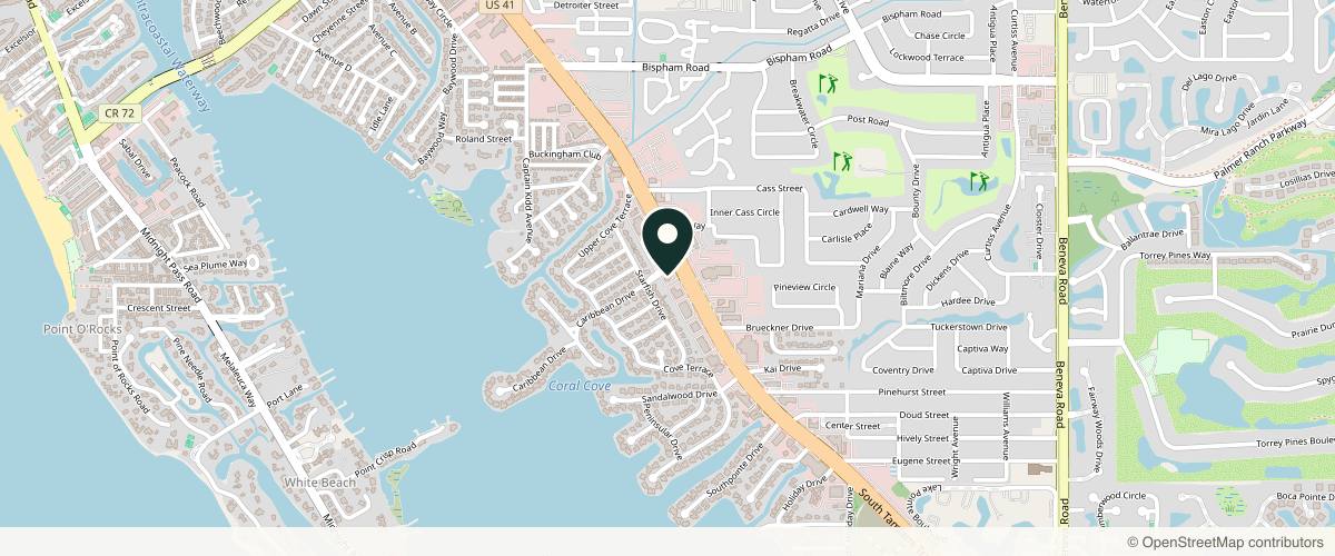 Map showing the exact location of Milam Bogart Dermatology at 7400 S Tamiami Trl, Sarasota, FL 34231
