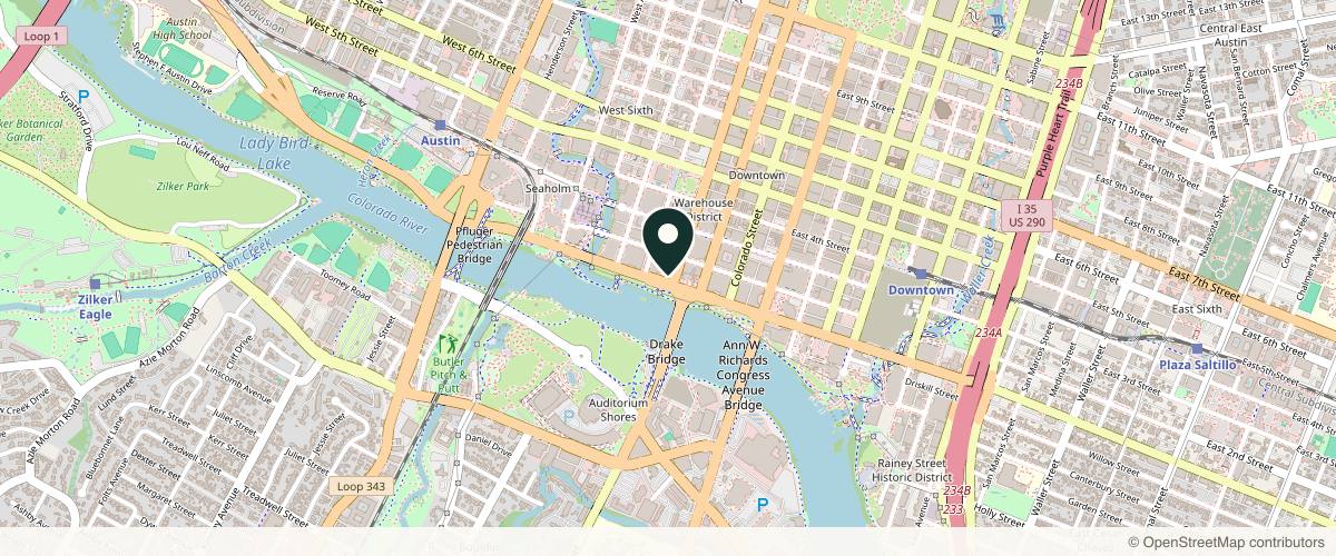 Map showing the exact location of milk + honey | Downtown Austin at 100A Guadalupe St, Austin, TX 78701, USA