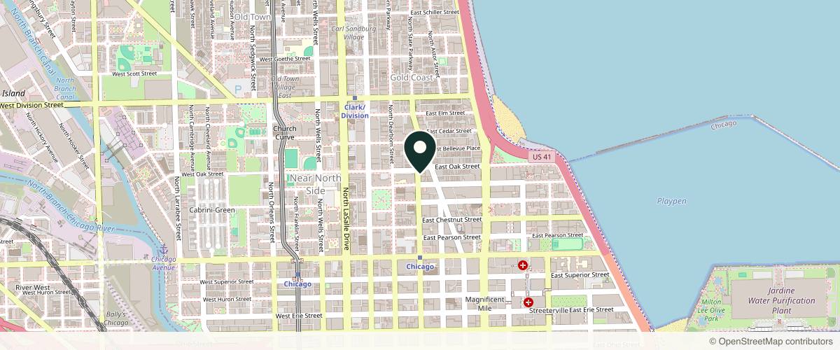 Map showing the exact location of milk + honey | Gold Coast at 945 N State St, Chicago, IL 60610, USA
