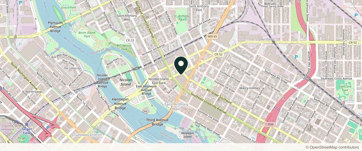 Map showing the exact location of Mill City Laser at 322 E Hennepin Ave, Minneapolis, MN 55414, USA