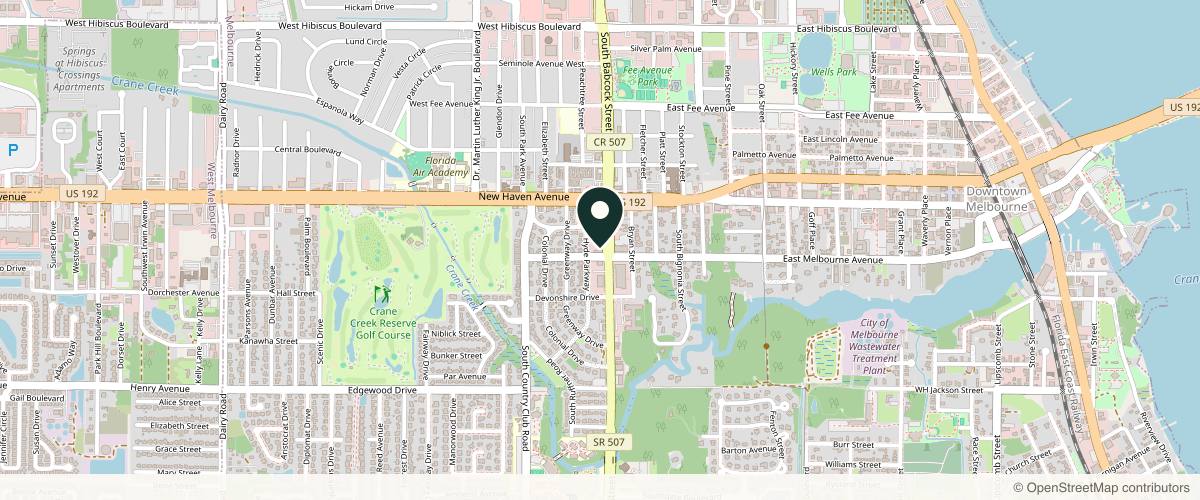 Map showing the exact location of Millefiori Aesthetics at 2116 S Babcock St, Melbourne, FL 32901, USA