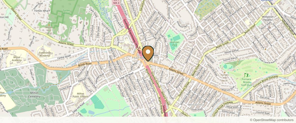 Map showing the exact location of Milton Medical Aesthetics at 524 Adams St, Milton, MA 02186, USA