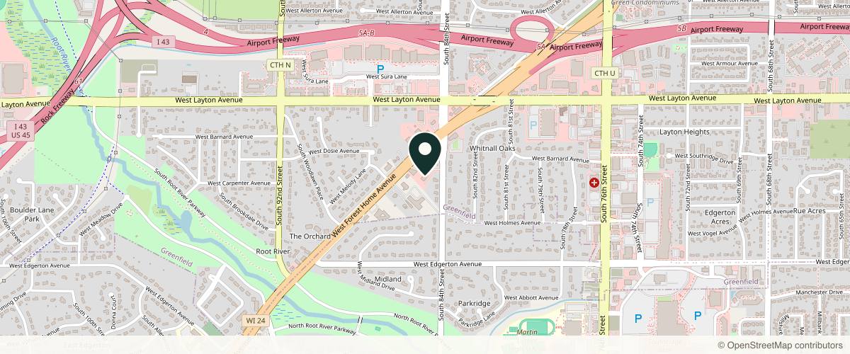 Map showing the exact location of Milwaukee Medical Weight Loss & MediSpa at 8575 W Forest Home Ave #170, Greenfield, WI 53228, USA