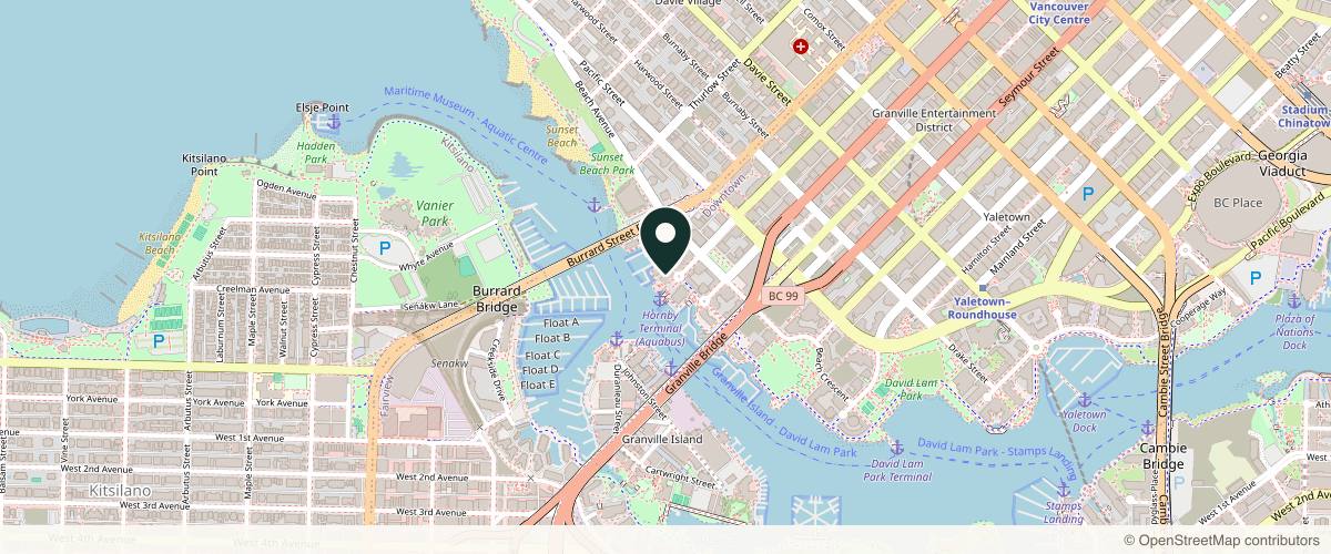 Map showing the exact location of Mini Medi Spa at Unit 101, 1675 Hornby Street, | Along, Seabreeze Walk, Vancouver, BC V6Z 2M2, Canada