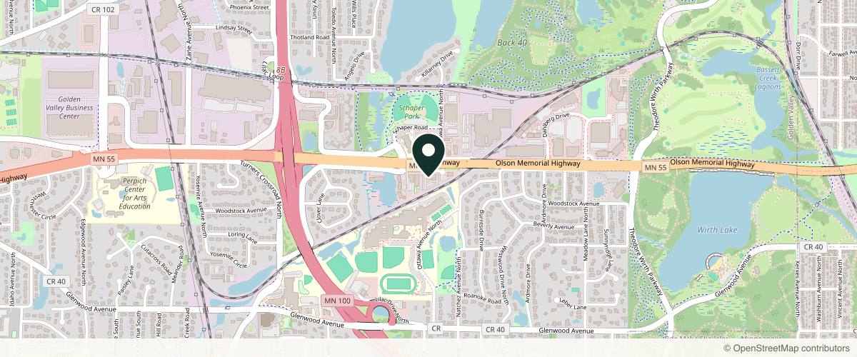 Map showing the exact location of Minneapolis Anti-Aging & Skin Clinic at 4825 Olson Mem Hwy #201, Golden Valley, MN 55422, USA