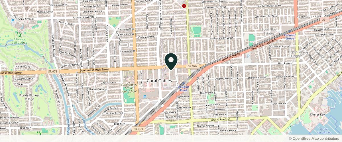 Map showing the exact location of Miracle Blue Aesthetics at 3850 Bird Rd #402B, Coral Gables, FL 33146, USA