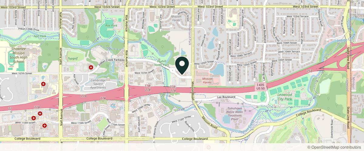 Map showing the exact location of mission:SKIN at 4030 Indian Creek Pkwy, Overland Park, KS 66207, USA