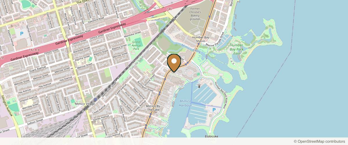 Map showing the exact location of ML Aesthetics Clinic at 2275 Lake Shore Blvd W Suite 522, Etobicoke, ON M8V 3Y3, Canada