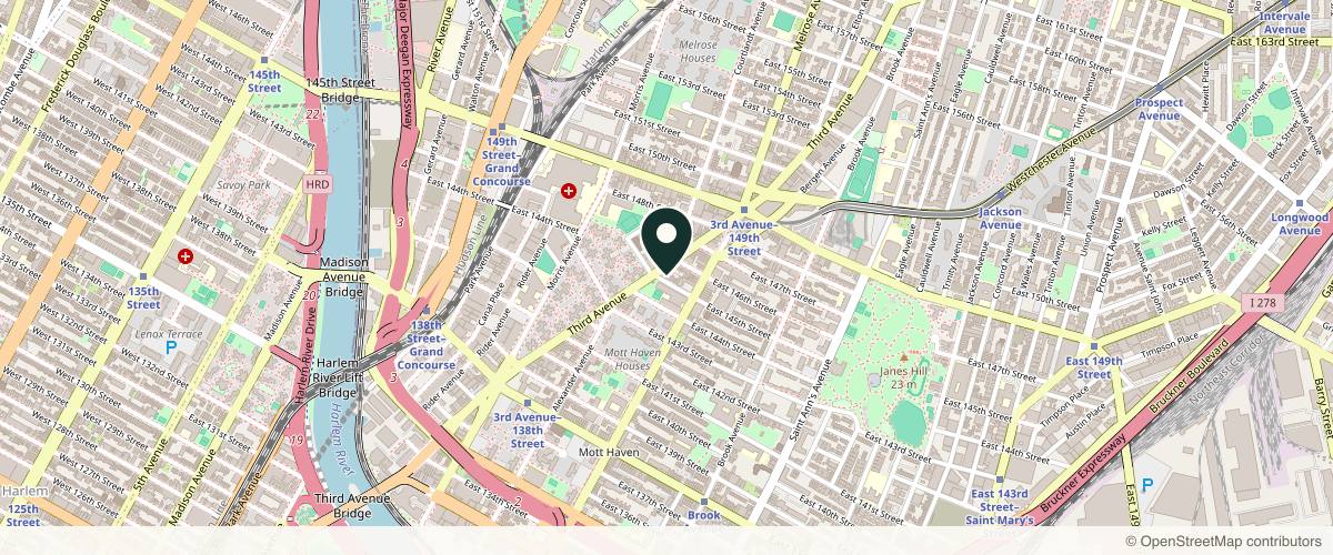 Map showing the exact location of Mocha May Aesthetics at 357 E 145th St, Bronx, NY 10454, USA